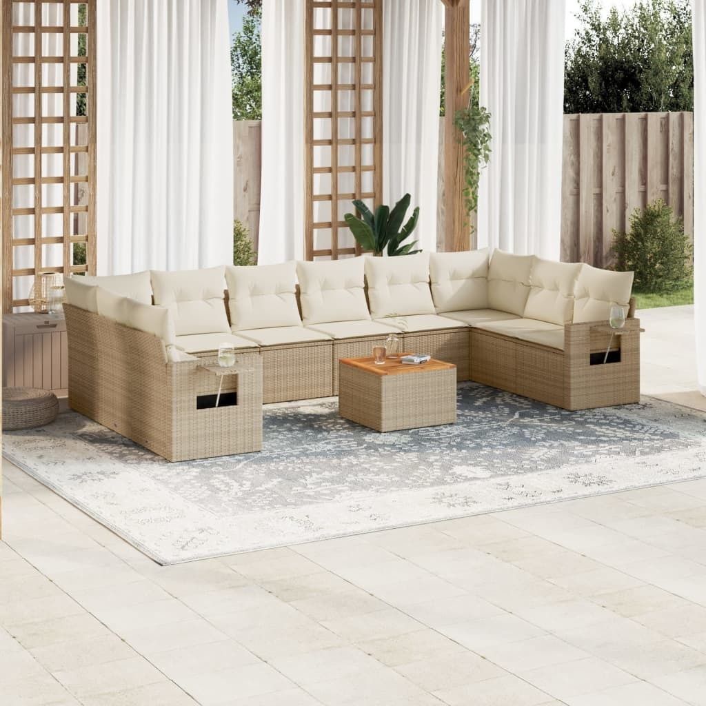 Maison Exclusive - 11-tlg. Garten-Sofagarnitur mit Kissen Beige Poly Rattan