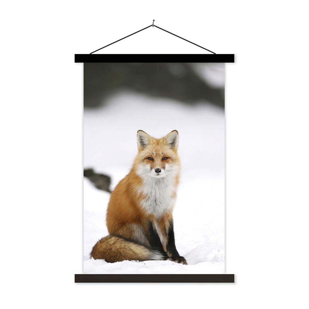 MuchoWow Textilposter Fuchs - Schnee - Winter 120x180 cm mit schwarzem Rahmen - Fotos