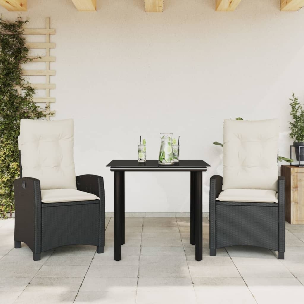 Maison Exclusive - 3-tlg. Garten-Essgruppe mit Kissen Schwarz Poly Rattan