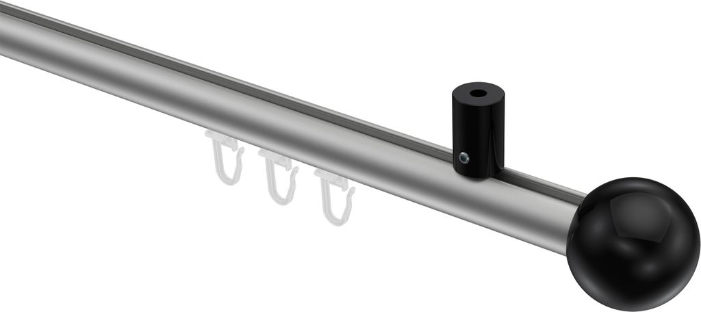 Interdeco Innenlaufstange / Gardinenstange mit Innenlauf Silbergrau / Schwarz, Typ Sonius Luino (Kugel) Deckenmontage, 20 mm Ø 1-läufig, 120 cm