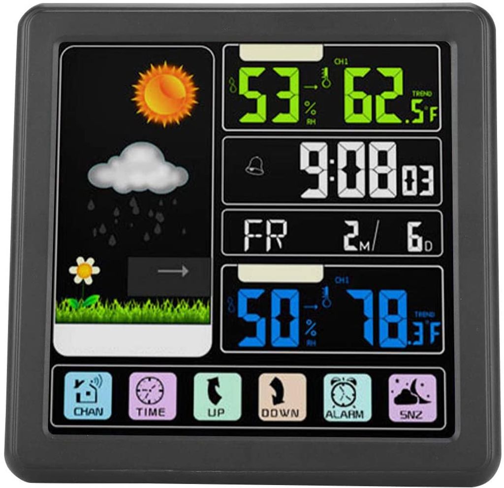 Digitale Wecker Wetterstation LCD Farbdisplay Thermometer Uhr Mit Außensensor DE 