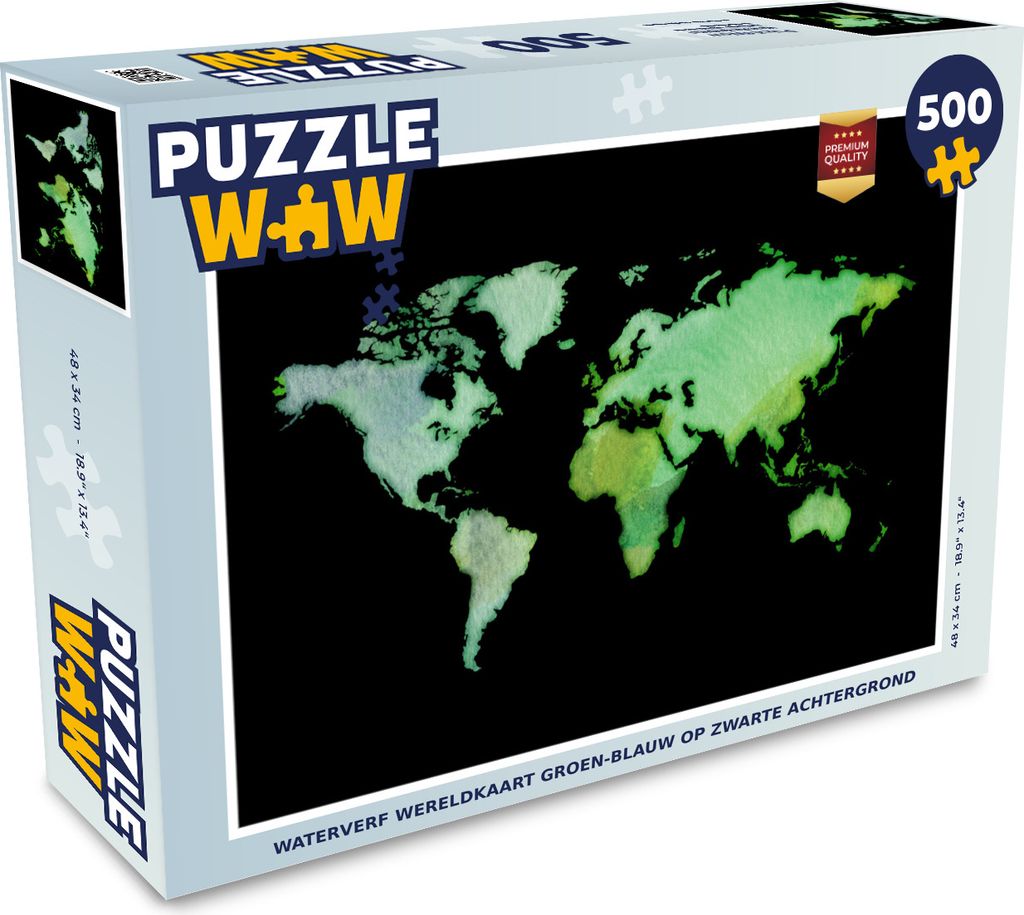 MuchoWow Puzzle 500 Teile Weltkarte - Grün - Aquarell - 500 Teile - Kinder - Selberbauen - Puzzlespiele