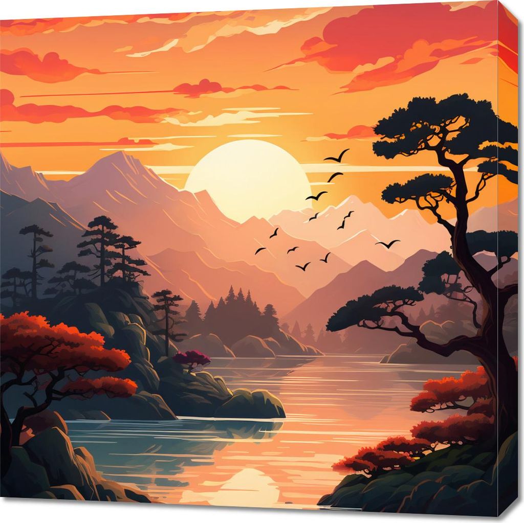 Bild 70x70cm Goldener Sonnenuntergang