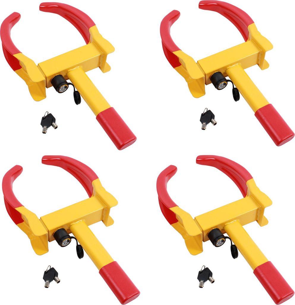 4er Set Radkralle Parkkralle mit Sicherheitsschloss, Reifenbreite 17-27,5 cm, mit je 2 Schlüsseln