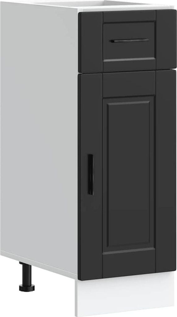 A single kitchen base cabinet with a drawer and a door, shown from a three-quarter angle.