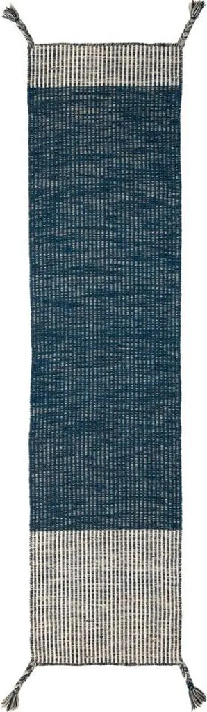 Tapis de couloir 60x200 cm Indira Blue tissé à la main en coton bleu