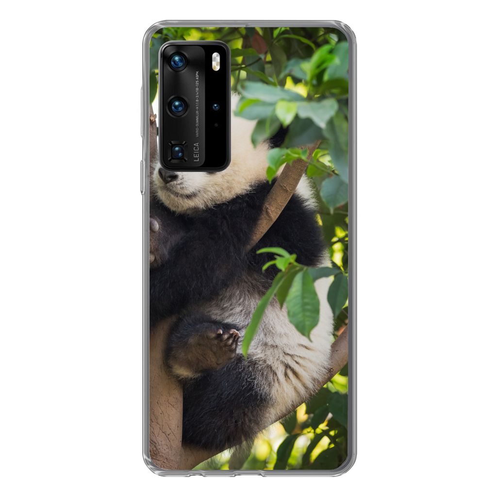 MuchoWow Handyhülle Schutzhülle Hülle für Huawei P40 Pro Panda - Tier - Baum Silikon Softcase Handy Hülle - Schutz