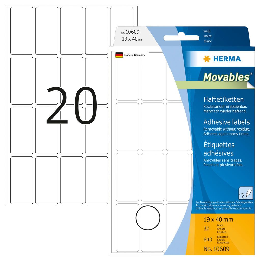 Vielzwecketiketten weiß 19x40 mm Movables/ablösbar Papier Produktbild 