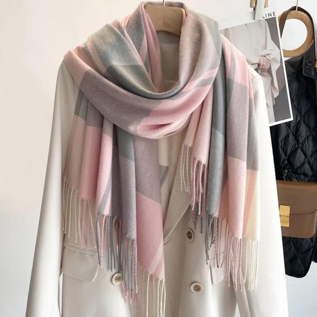Eleganter rosa Schal ME-33769 im Karomuster KP33769