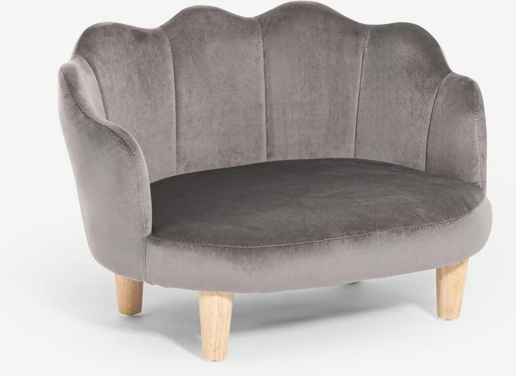 Couchage Coquillage Pally Gris en Velours pour le Sommeil de l'Animal
