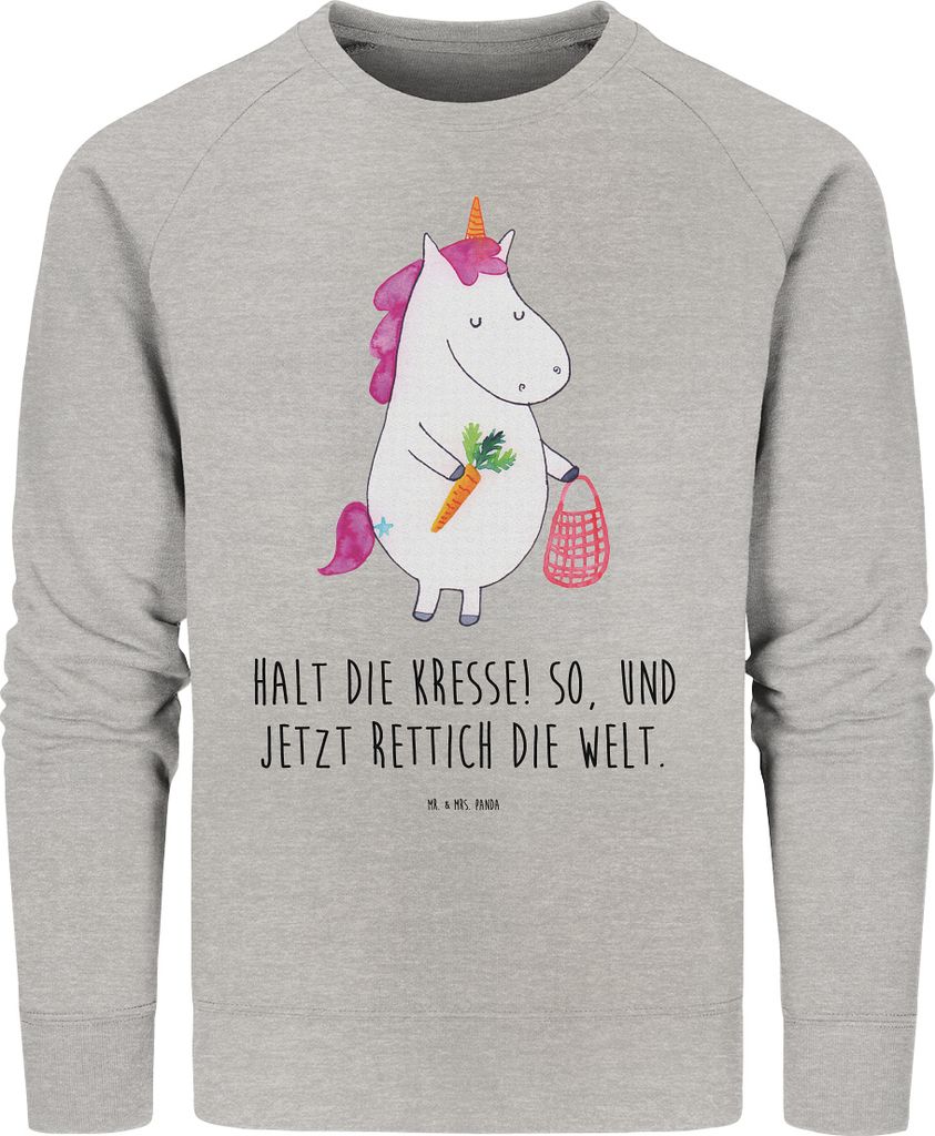 Mr. & Mrs. Panda Organic Sweatshirt Einhorn Gemüse Größe XS - Heather Grey - Geschenk, Biomarkt, Unicorn, Pullover, Wochenmarkt, Baumwoll, Sweat...