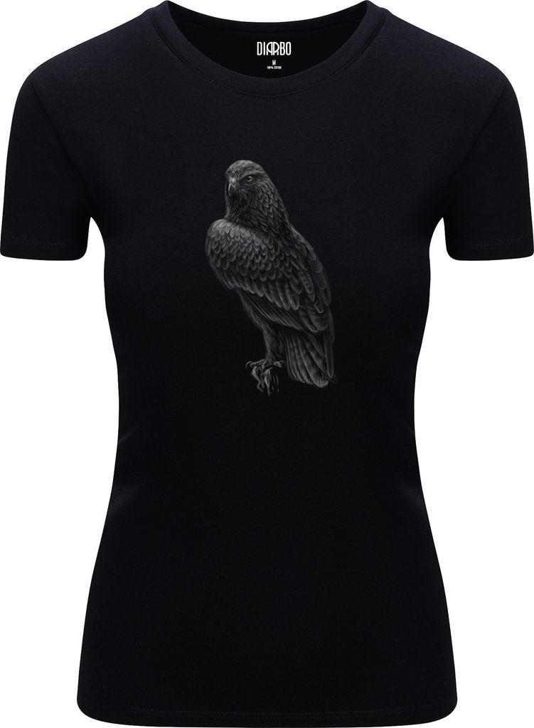 Diarbo Damen T-Shirt mit Aufdruck Wildtierporträts Sitzender Falke Schwarz Gr.XXL