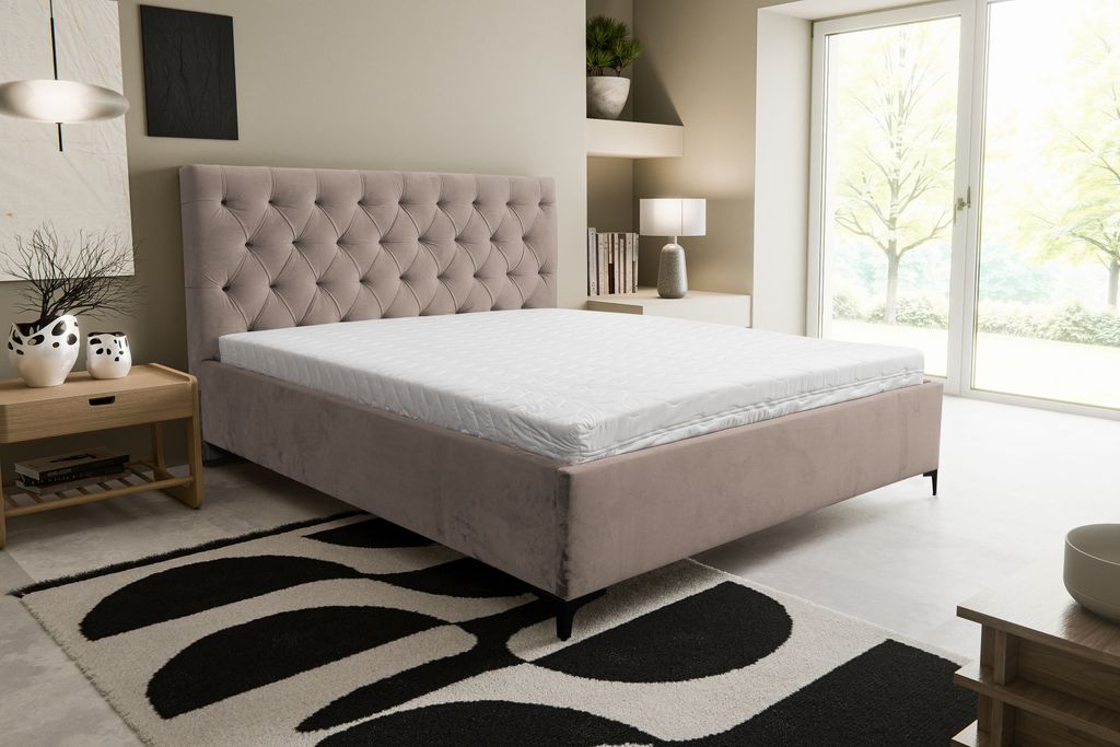 VENASI Glamour Bett Chesterfield 180x200 Samtbett Polsterbett mit Bettkasten und Lattenrost SAMT BRAUN