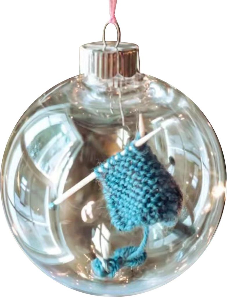 Weihnachts-Näh-Schneeball-Ornament, transparente Kunststoffkugeln, Weihnachts-Hängeornament, Schneiderin-Geschenk für Stricker, Garnliebhaber