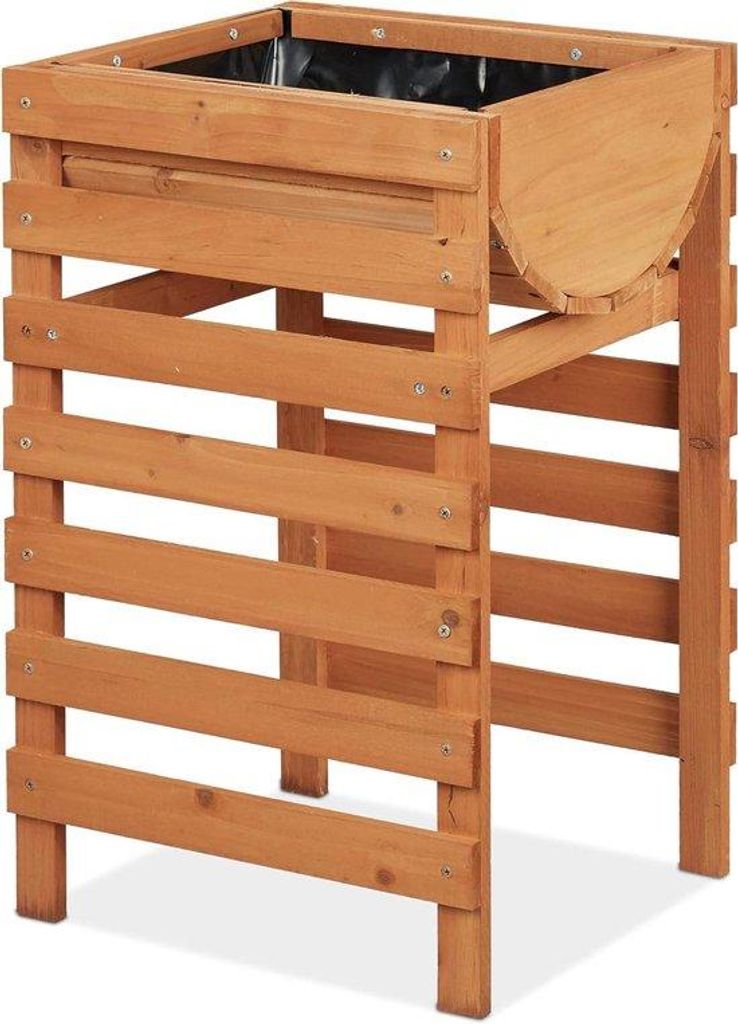 Hochbeet Holz Balkon Terrasse Garten inkl. Folie Kräuterbeet auf Pfählen 60x38x365 cm hellbraun