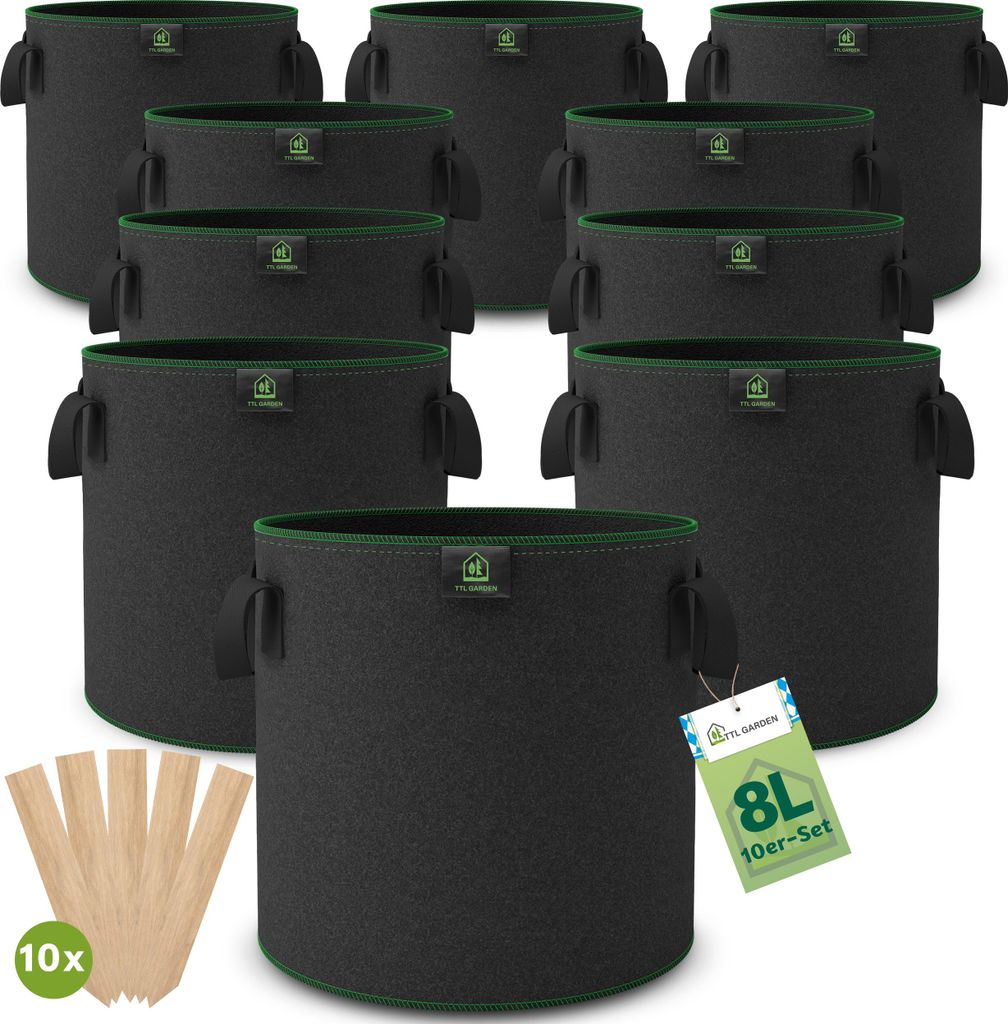TTL GARDEN Pflanzsack 8L – 10er Set Stofftöpfe aus Filz & Produktbild 
