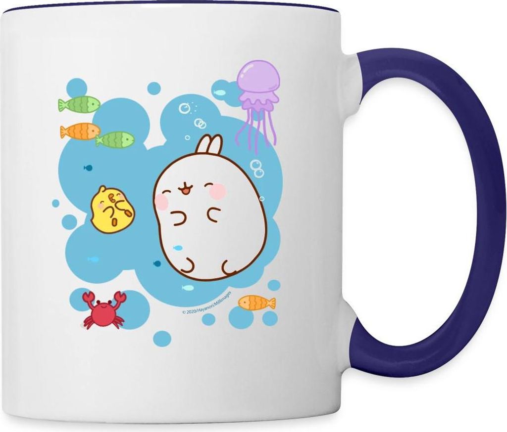 Spreadshirt Molang Piu Piu Meerestiere Abenteuer Meer Tasse Zweifarbig, One size, Weiß/Kobaltblau