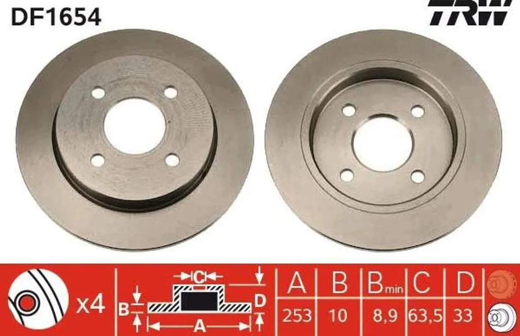 Disque de frein de remplacement pour Ford Fiesta et Focus TRW DF1654