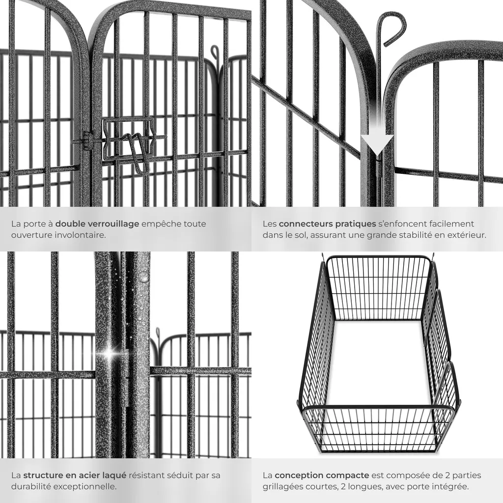 Parc Chiot Robuste 125x85x70 Gris - Sécurité Intérieure/Extérieure