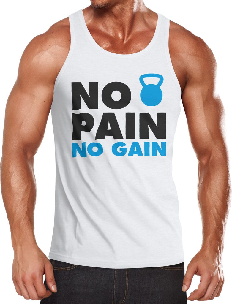 Herren Tanktop Tank Top - No Pain No Gain Bodybuilder Fitness Gym Kettle Bell - MoonWorks weiß M