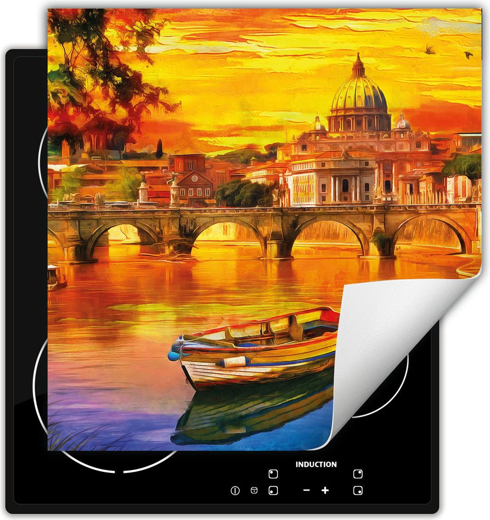 DarHaus Herdabdeckplatte 50x52 cm Anti Rutsch Matte Aufrollbar, bunt - Boot