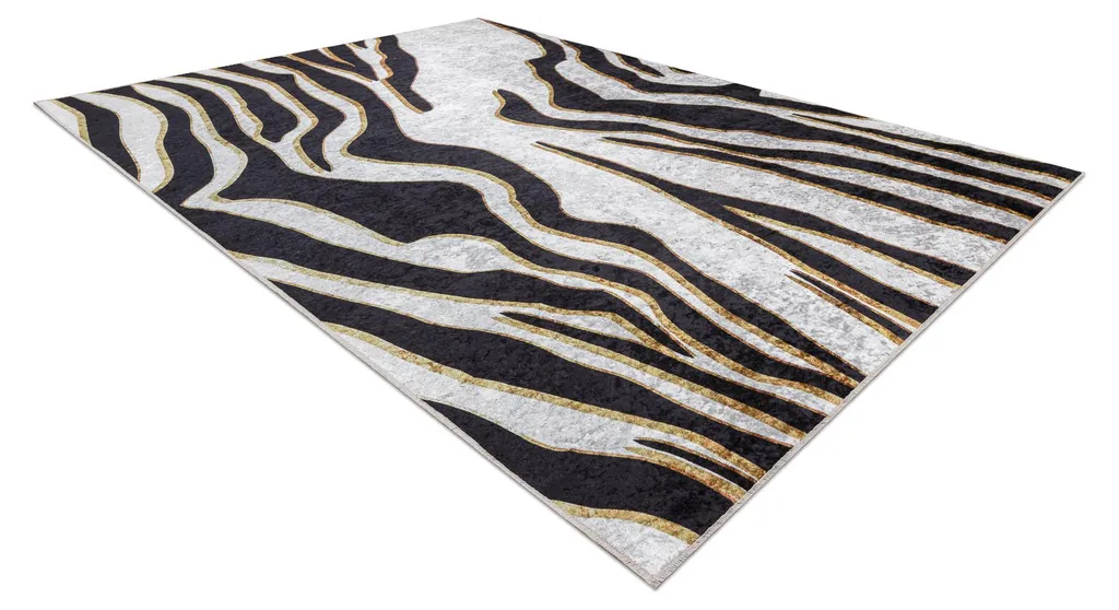 Tapis de salon lavable grand format motif zèbre beige et noir MIRO