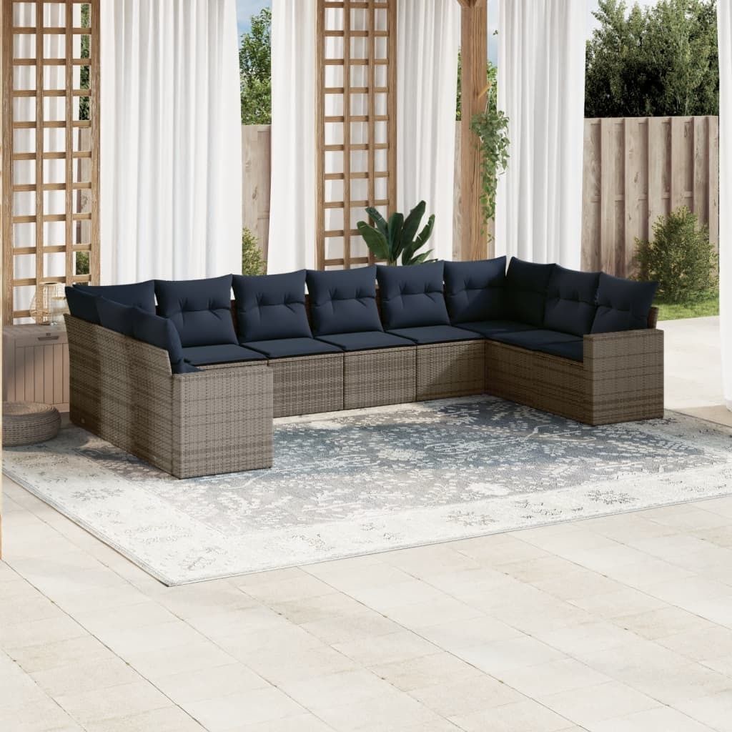 Maison Exclusive - 10-tlg. Garten-Sofagarnitur mit Kissen Grau Poly Rattan