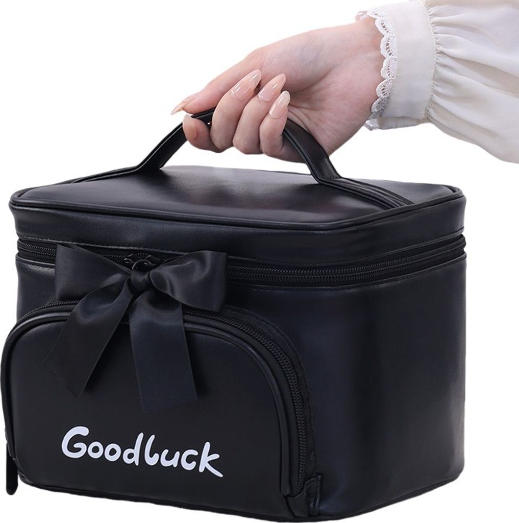 INF Schicke Kosmetik- und Kulturtasche mit Schleife - Tragbar & Stilvoll Schwarz