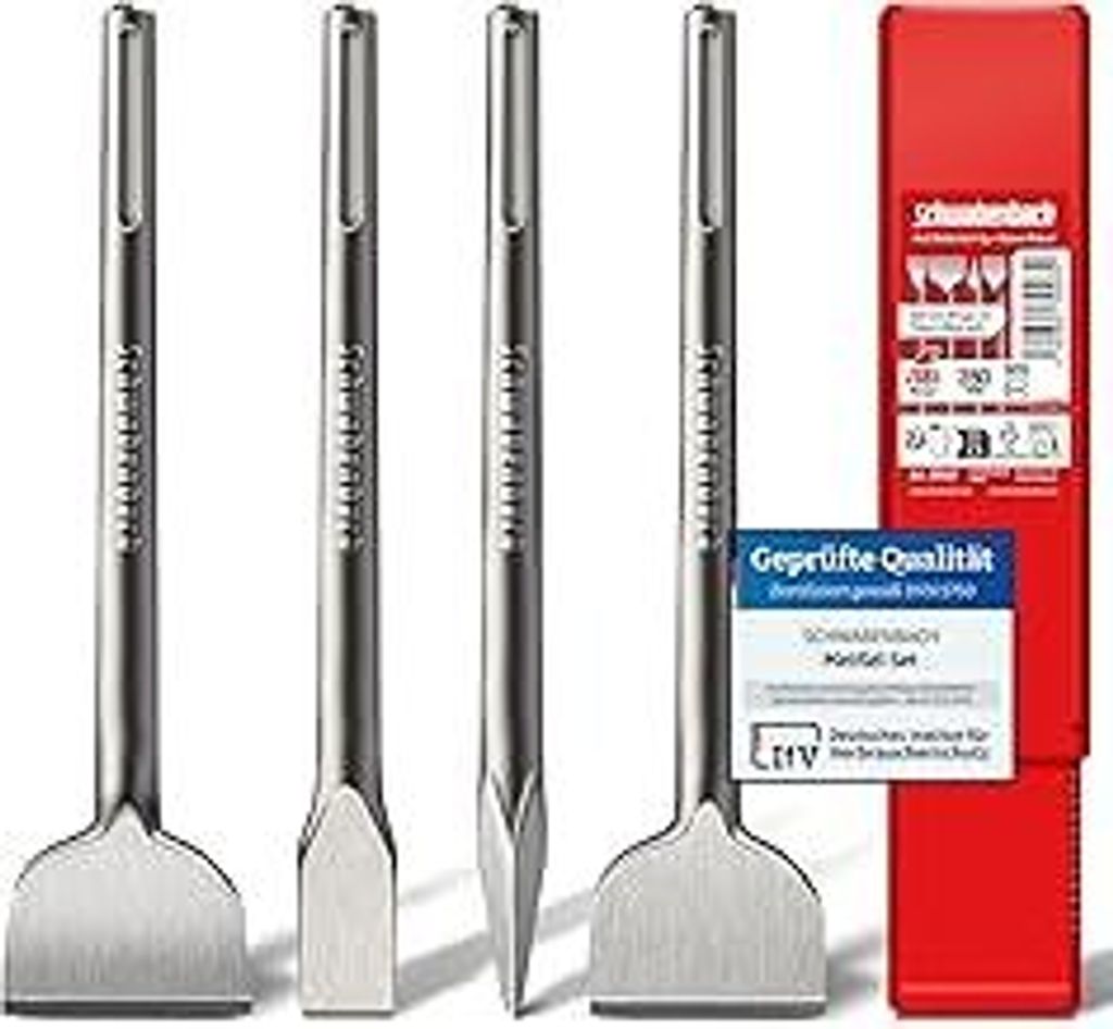 SCHWABENBACHSDS MAX Meißel Set 4tlg. 280mm – 2 x Flachmeißel 25mm & 50mm + Spitzmeißel 25mm + SDS MAX Fliesenmeißel 50mm (Abgewinkelt) – EX...
