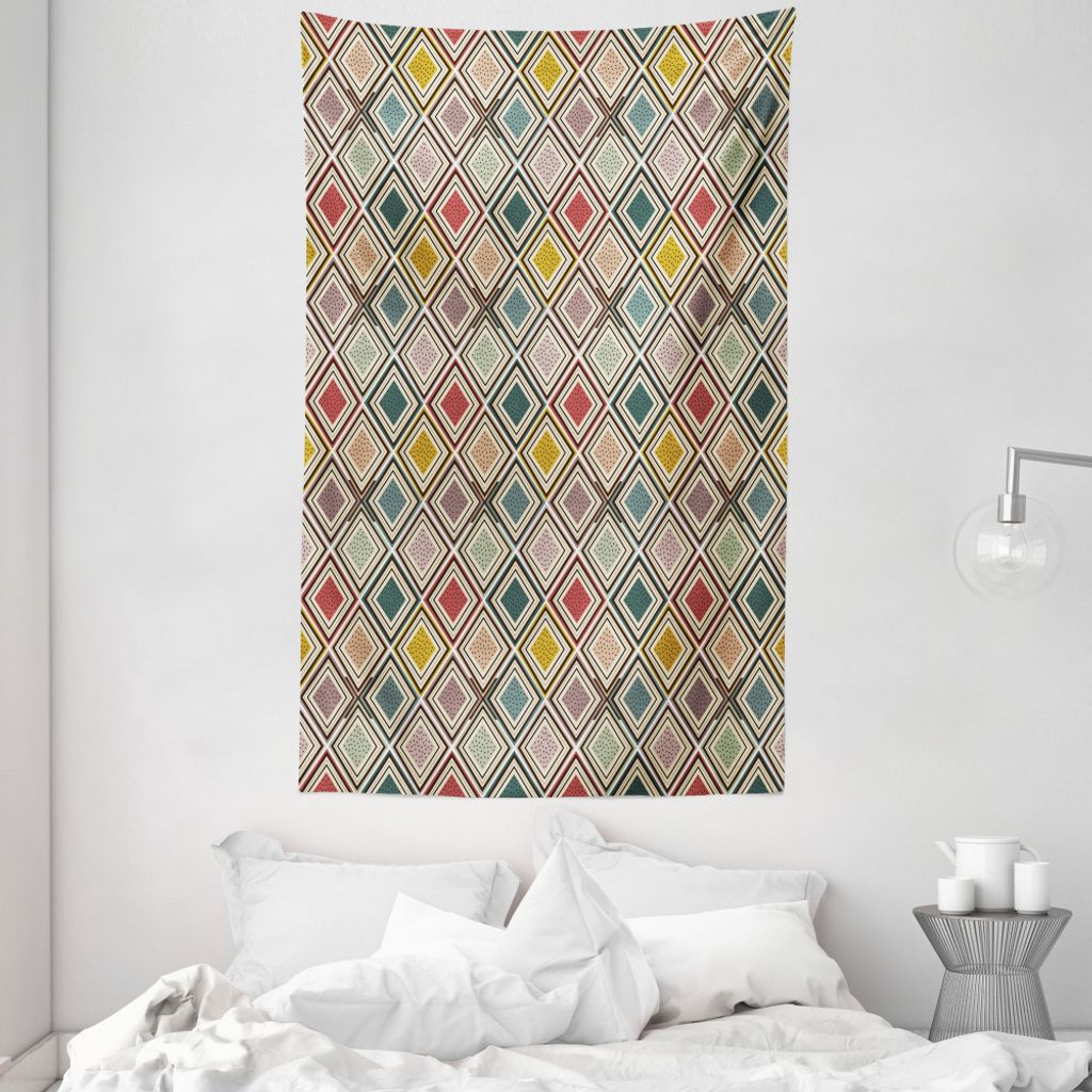 ABAKUHAUS Jahrgang Wandteppich und Tagesdecke, Bunte punktierte Quadrate aus Weiches Mikrofaser Stoff Waschbar ohne Verblassen Digitaldruck, 140 x ...