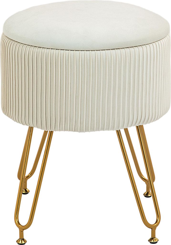 Sitzbank mit Stauraum, 2-in-1 Polsterbank mit Deckel, Bettbank mit Samtoptik, für Flur Schlafzimmer Wohnzimmer, Stahlrahmen, Ø40 x 48 cm Cremeweiß