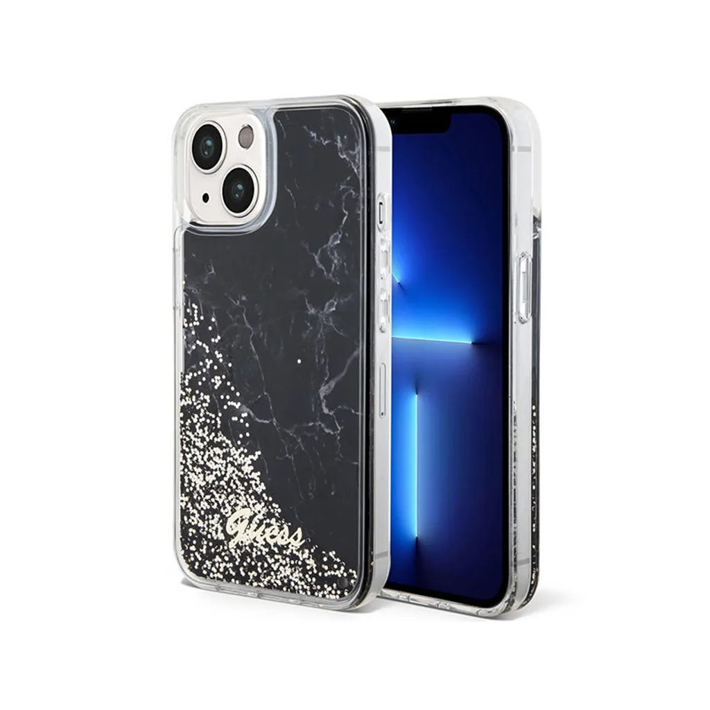 Guess Custodia iPhone 14/15/13 Marble Liquid Glitter - Nero Elegante