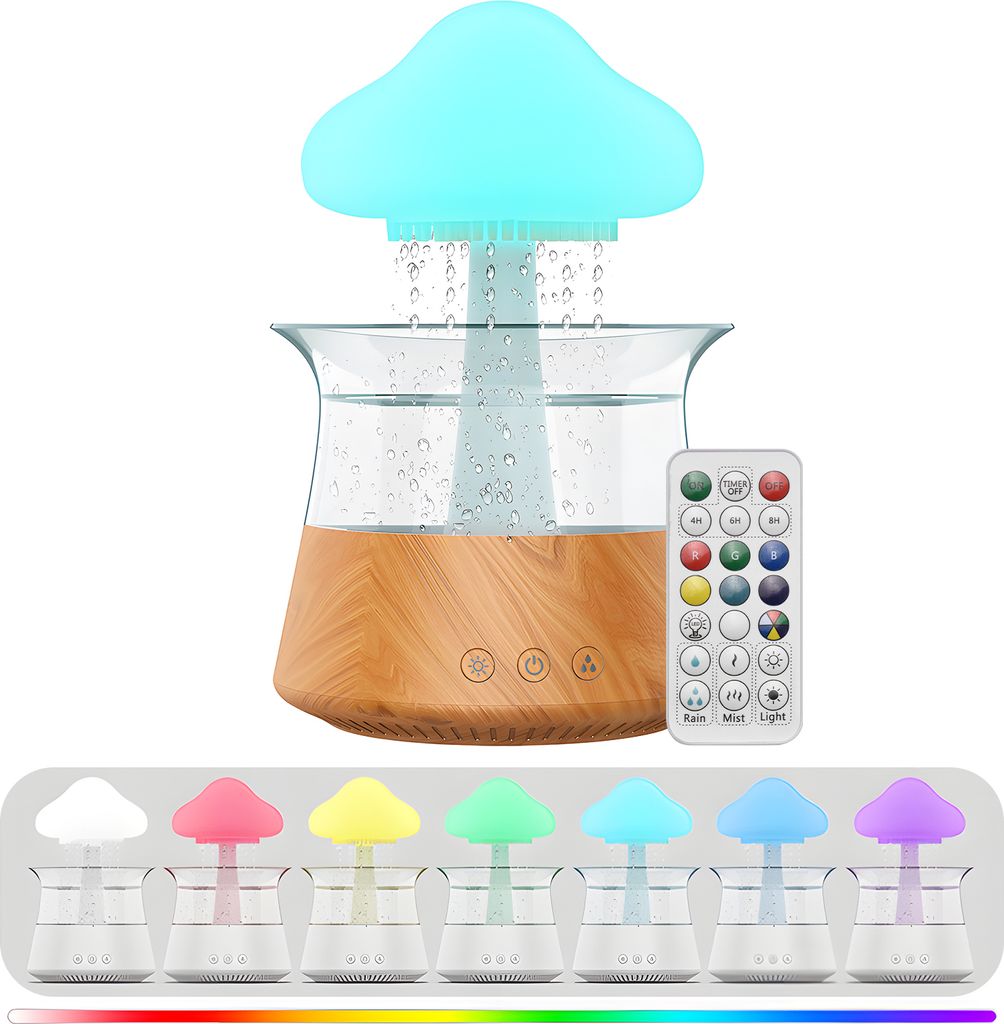 Regenwolken Luftbefeuchter 300ML Humidifier mit Fernbedienung, 7 Farben Aroma Diffuser Weiß Lärm-Regentropfen-Luftbefeuchter für Schlafzimmer 5h...