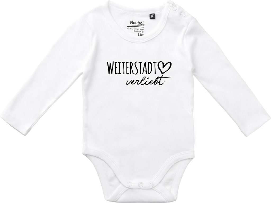 Huuraa Baby Body Weiterstadt verliebt 80 White Baumwolle Fairtrade Langarmbody Geschenkidee