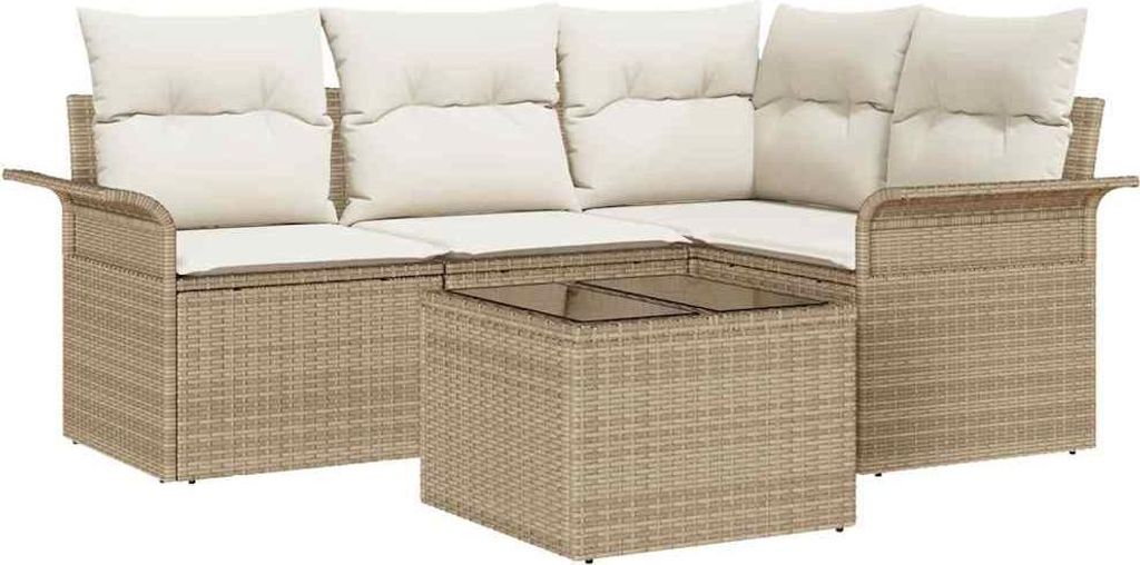 Gartensofa-set mit Kissen 5 pcs Beige Poly-Rattan