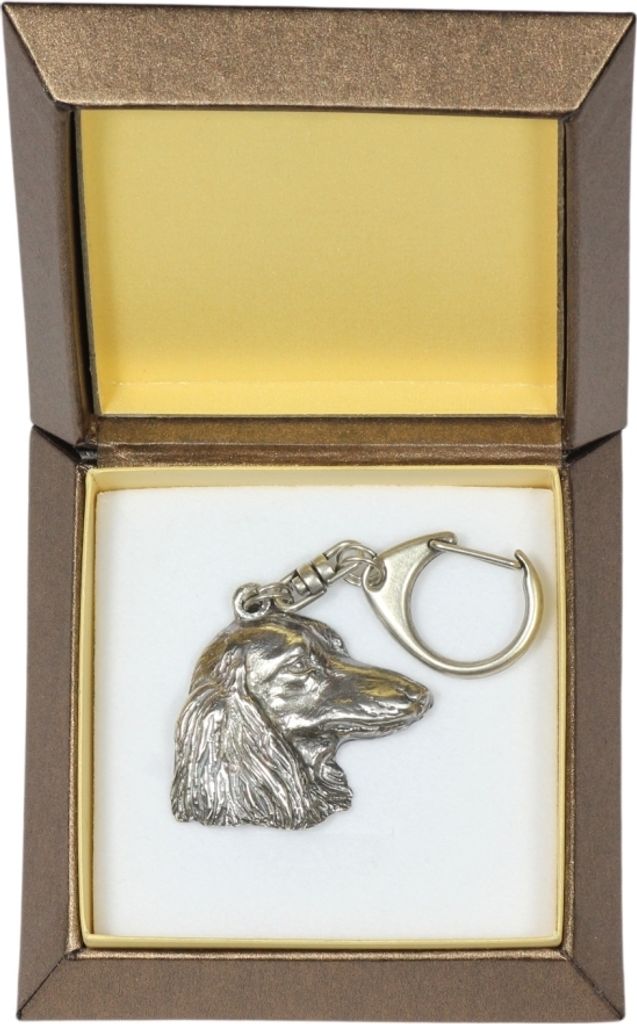 Dachshund Rauhhaar, Dackel, Teckel - Versilberter Schlüsselanhänger mit Hund in einer Geschenkbox, Handtaschenschmuck, Rucksackanhänger der Mark...