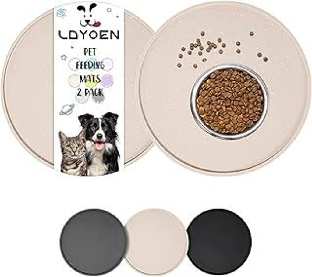 2x Tappetini Ciotola Silicone 30x30 cm Beige per Cani e Gatti