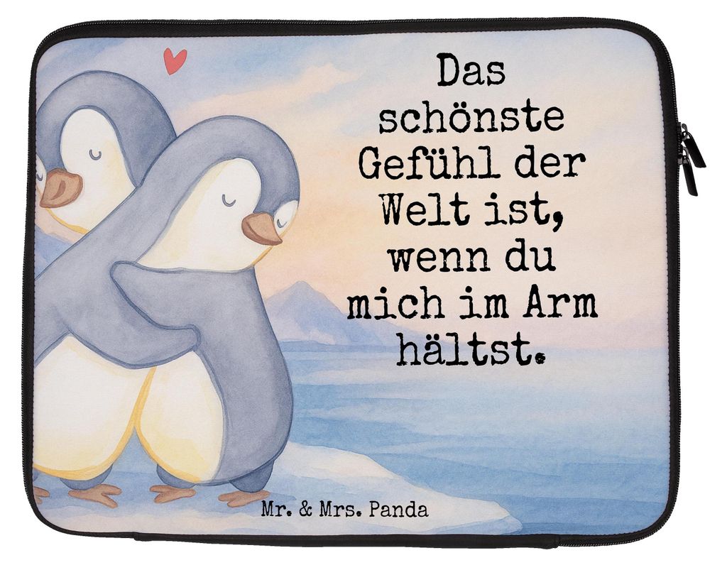 Mr. & Mrs. Panda Notebooktasche Pinguine Kuscheln Design 20 x 28 cm - Weiß - Geschenk, Laptop Tasche, Mitbringsel, für Frauen, Laptophülle, Freu...