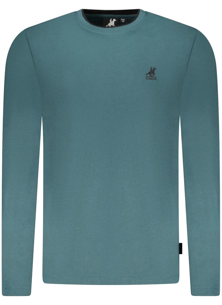 Grünes Herren Langarmshirt mit Stickerei und Kontrastdetails