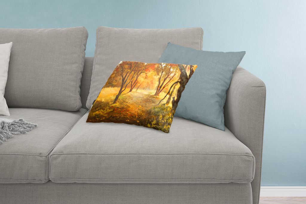 MuchoWow Zierkissen Sofakissen Wohnzimmer Dekokissen 60x40 cm Eine Illustration eines Waldes im Herbst - Kopfkissen - Polster mit Foto