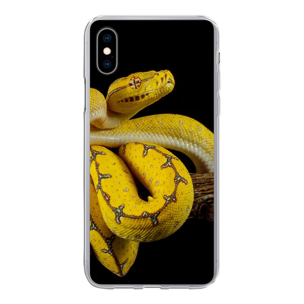 MuchoWow Handyhülle Schutzhülle Hülle für iPhone Xs Schlange - Zweig - Gelb Silikon Softcase Handy Hülle - Handytasche