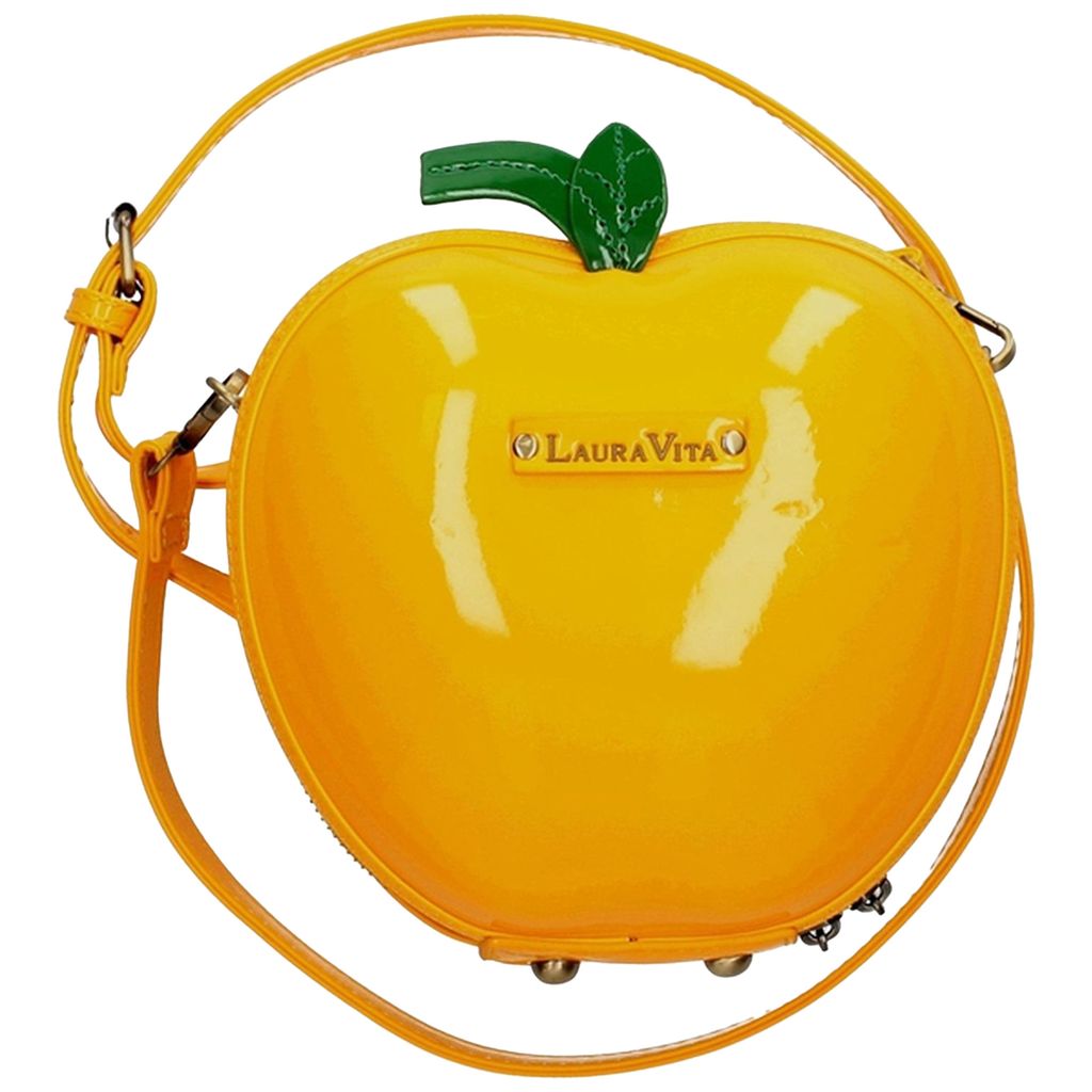 Laura Vita Damen Umhängetasche besondere Form außergewöhnlich Handtasche Pomme, Farbe:Gelb