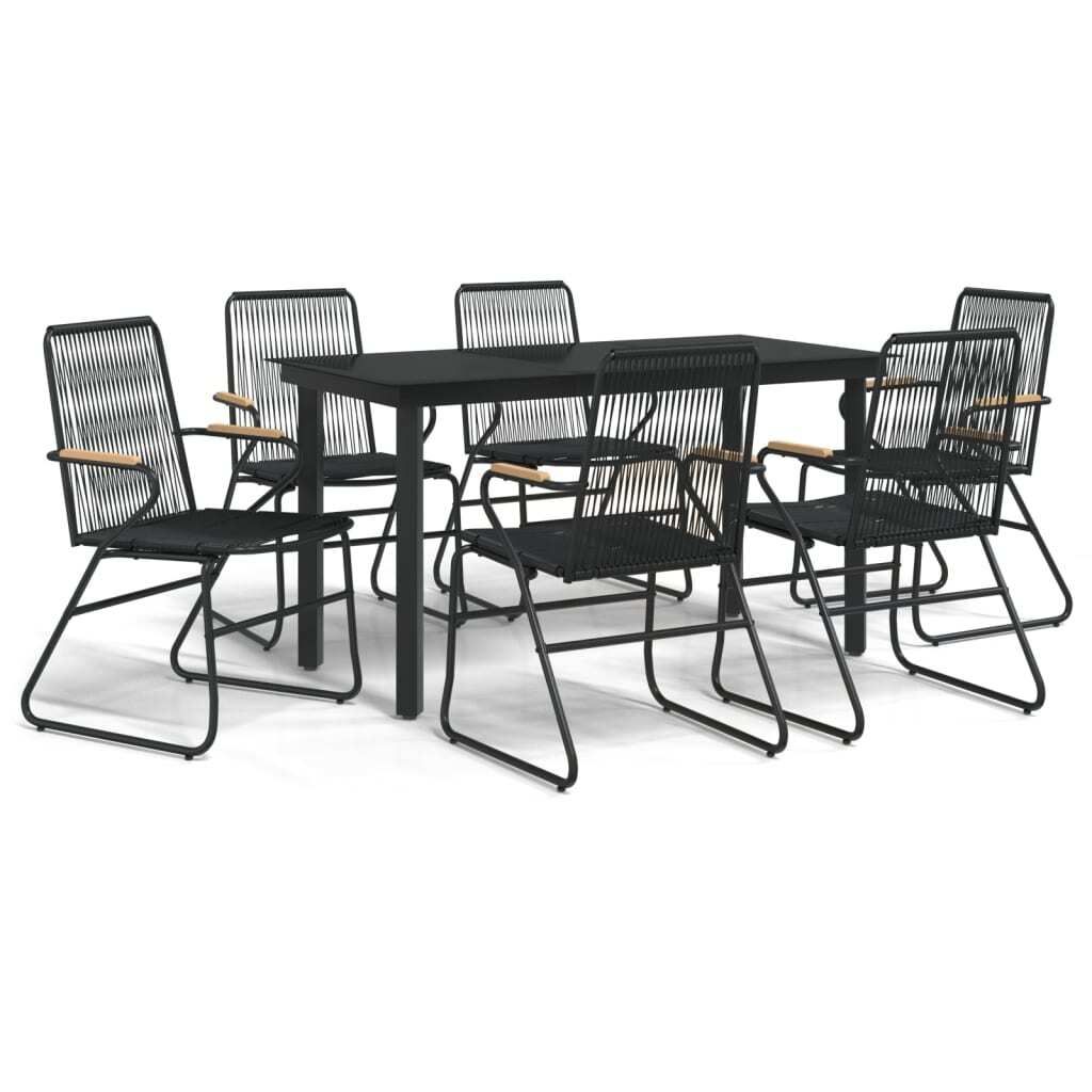 7-tlg. Garten-Essgruppe Schwarz PVC-Rattan