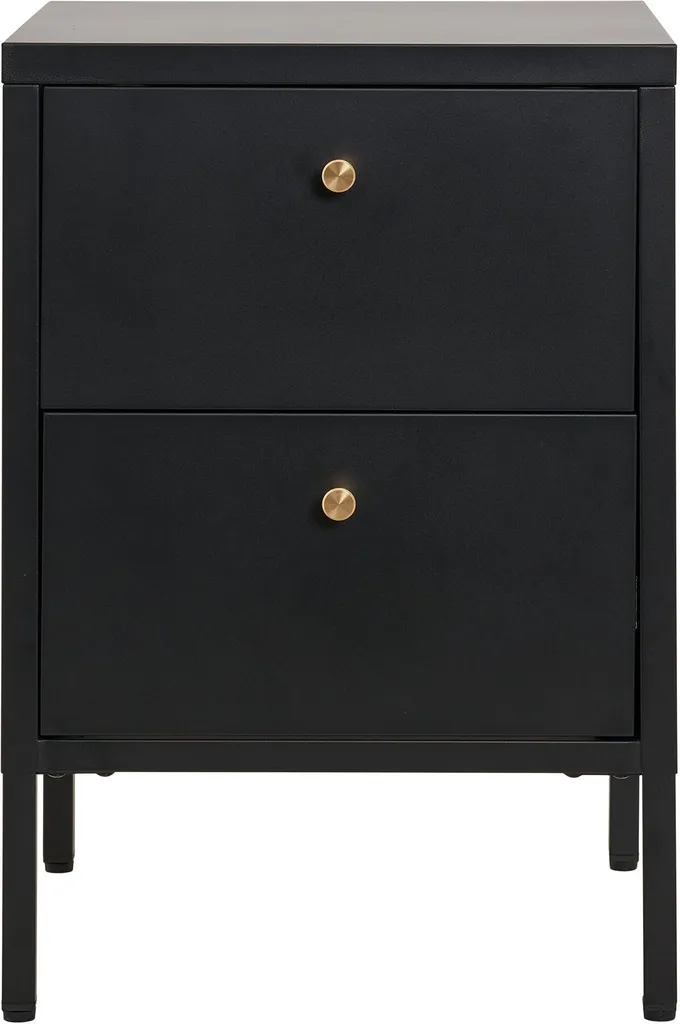 Petite commode noire Dalby à 2 tiroirs : meuble de chevet ou bureau chic