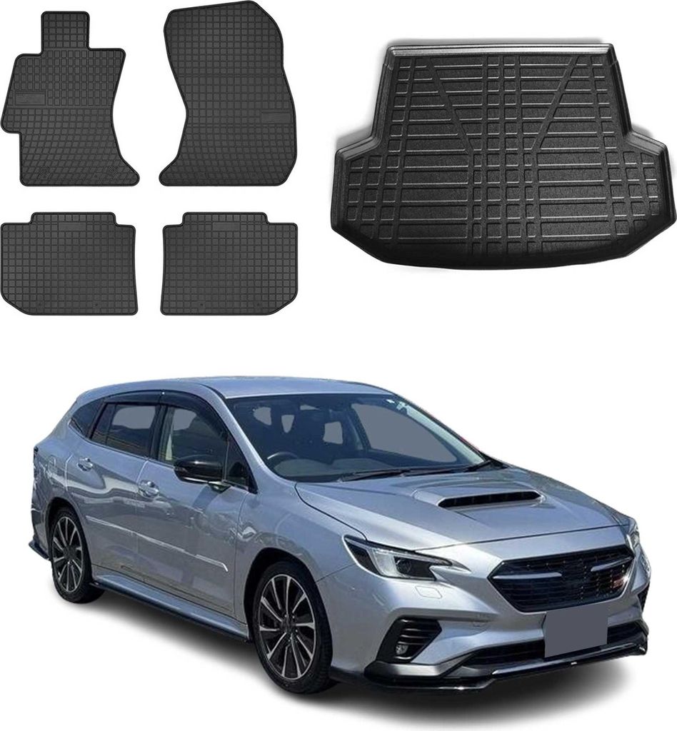 Fußmatten & Kofferraumwanne Set für Subaru Levorg 2014-2025 Gummi Schwarz 5x