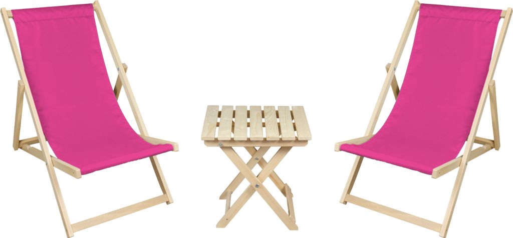 2 x Liegestuhl + Beistelltisch Strandliege Holz Sonnenliege Produktbild 