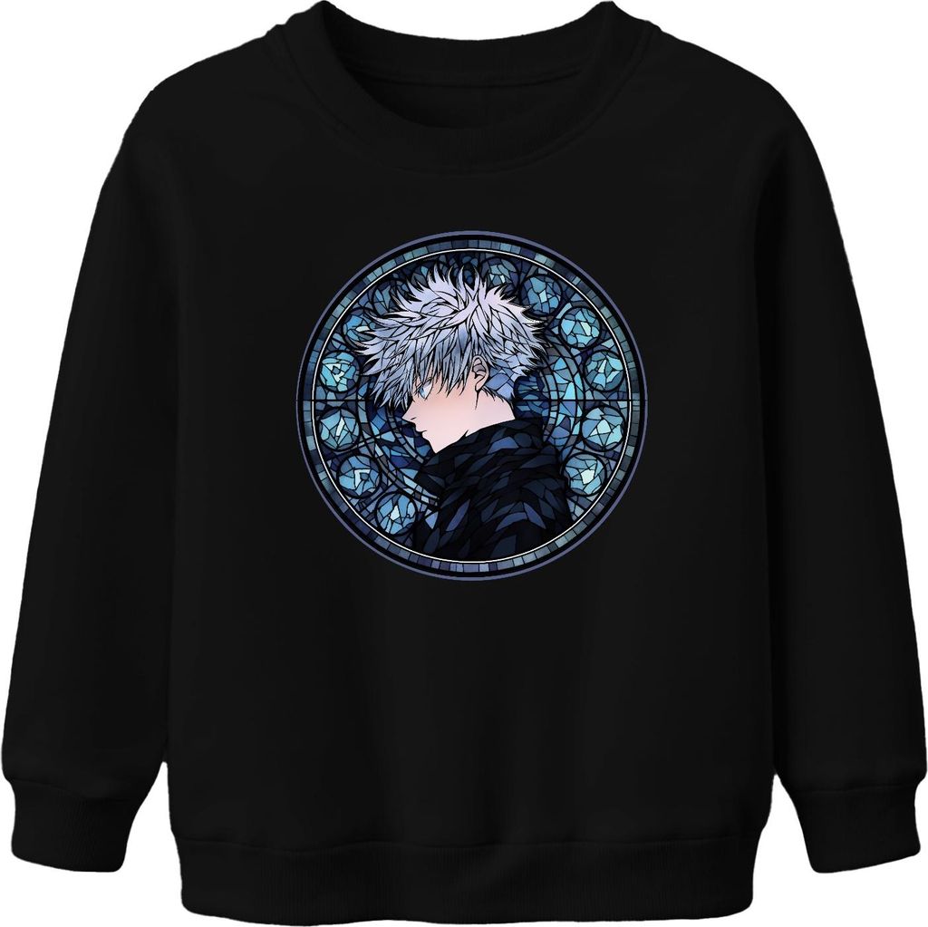 Anime weißes Haar Seitenprofil Buntglas Kreis düster Geschenk Uni Kinder Sweatshirt Pullover, Schwarz, 104