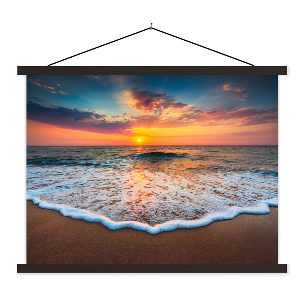 MuchoWow Textilposter Strand - Meer - Sonnenuntergang 40x30 cm mit schwarzem Rahmen - Dekorationen