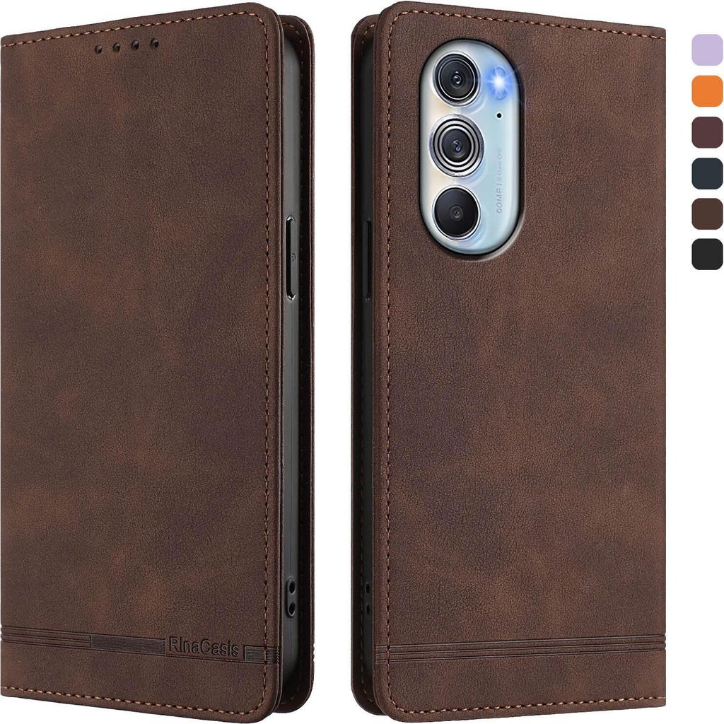 Hülle für Motorola Edge 30 Pro, Retro Kunstleder Ständer Klapphülle mit Kartenfächer und Magnetische Braun