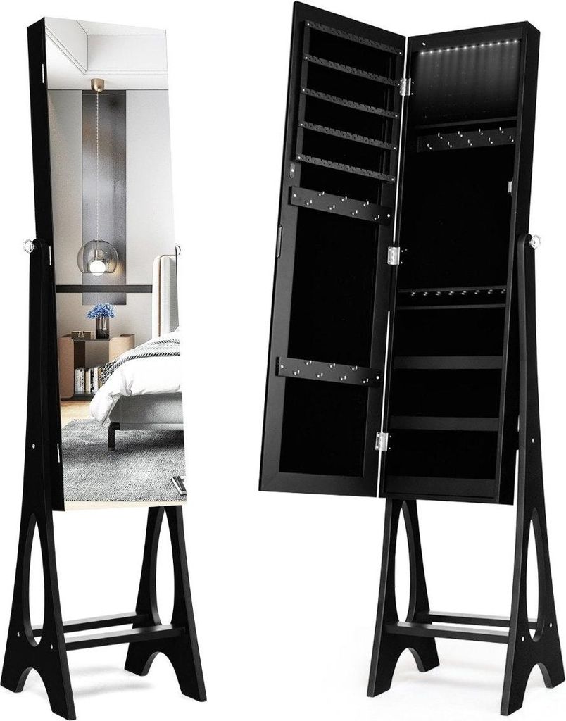 Schmuckschrank Standspiege 2 in 1 Ganzkörperspiegel mit 12 LEDs 36 x 33,5 x 154,5 cm Schwarz